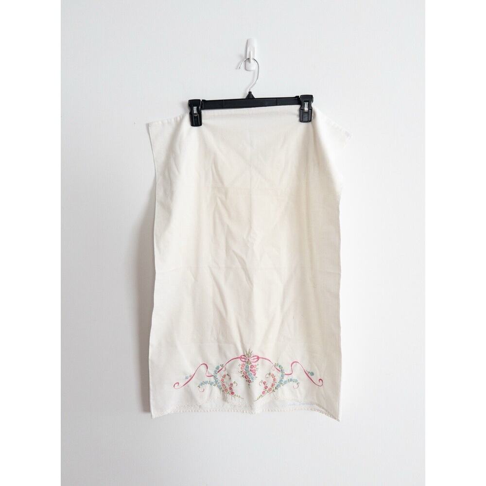 Vintage Standard Pillow Case, One (1) Floral Embroidered
